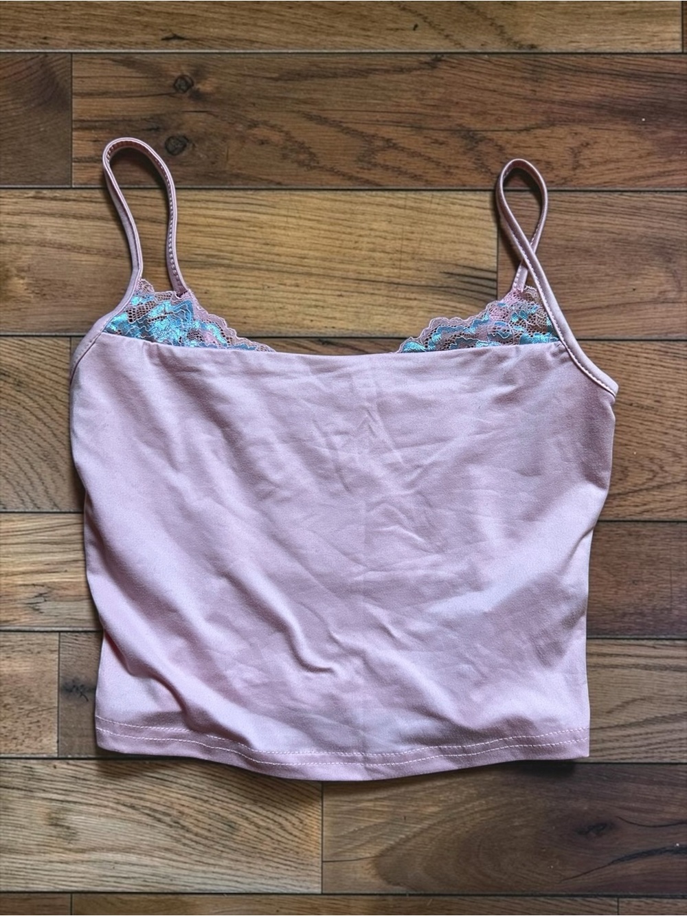 SHEIN Pink Blue Lace Trim Cami Tank Top Size S